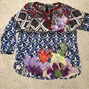 Desigual Multicolor Geometric and Floral Blouse. Lightweight.  EUC